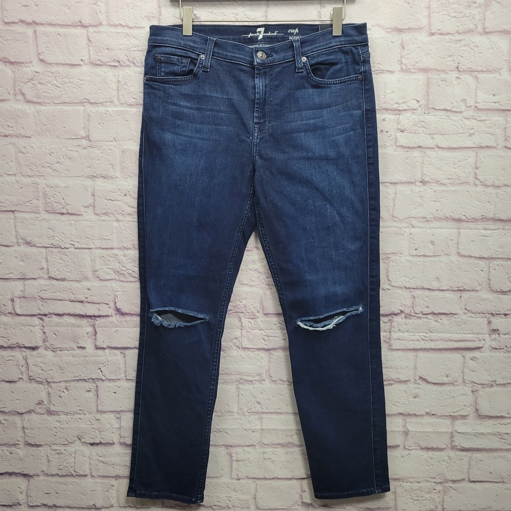 7 For All Mankind Roxanne Crop Jeans Womens 30 Distressed Ankle Retro Streetwear